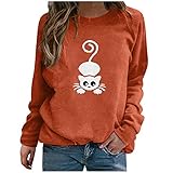 Vectry Damen Tops Langarm Rundhals Sweatshirt Nette Katzen Print Grafik Pullover Shirt Casual Bluse Herbst Kleidung
