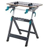 wolfcraft I MASTER 750 ERGO I 6871000 I höhenverstellbarer Spann- und Maschinentisch I für Kapp- und Gehrungssäge und wolfcraft Bohrständer I Gestell aus stabilem Stahlrohr I bis 125 kg belastb
