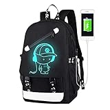 Schule Rucksack, Jungen Schulrucksack Mädchen Teenager Jugendliche Coole Schule Daypacks Kinder Anime Luminous Schulranzen USB Schultasche Wasserdicht Ranzen Schultertaschen (Schwarze Musik)