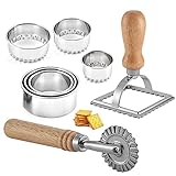 Geoyien Ravioli Ausstecher Set, Ausstechformen Rund Ravioli Stempel Set mit Holzgriff Ravioli Ausstecher Former Keksausstecher für Pasta,Lasagne,Knödel Küche Zubehör, (8 Stück)