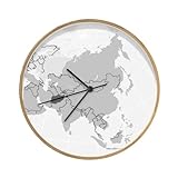 Uhr - Ø 30 cm - Holzfarbene - Illustration Einer Karte von Asien mit Afghanistan in rot - schwarz-weiß - W