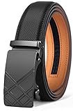 BULLIANT Gürtel Herren, Gürtel Ratsche Automatikschließe Ledergürtel für Herren Kleidung,Größe Angepasst,Schwarz375,110cm/28-36' taille verstellb
