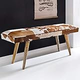 FineBuy Sitzbank Ziegenfell/Massivholz Bank 120 x 40 x 52 cm | Polsterbank Flur Esszimmer Braun | Kleine Bettbank Fell | Dielenmöbel Flurbank