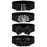 Belle Vous Elastischer Taillengürtel Damen Breit (4 Stk) - 4 Verschiedene Designs – Breiter Stretchgürtel Retro Gürtel Elastisch für Taille mit Schnallen für Kleider, Vintage Tailengürtel mit S