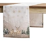 Maison d' Hermine Deer In The Woods Tischläufer aus 100% Baumwolle für Partys | Abendessen | Feiertage | Küche | Thanksgiving/Weihnachten (50 cm x 150 cm)