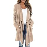 Hailmkont Damen Lange Ärmel Strickjacke Herbst Lose Kapuzenjacke Casual Cardigan Frauen Langer Mantel Strickpuli Sw