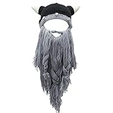 Kafeimali Herren Kopf Barbarian Vagabond Beanie Original Faltbare Bartmützen Halloween Wikinger Hörner Bartmützen - Grau - Einheitsgröß