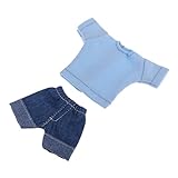 D DOLITY 2pcs/Set Puppe Kleidung, Mini kurzärmelige T-Shirt + Kurze Jeans Hose, Zweiteilige Outfits Für Mini Blythe, Obitsu11 Puppe - B