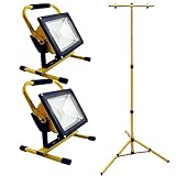 HENGMEI LED Fluter Akku Baustrahler Arbeitsleuchte Strahler Flutlicht Scheinwerfer handlampe für Camping (2X20W Kaltweiß + Stativ)