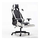 AMYHY Verstellbarer Gaming-Stuhl, Kopfstütze, ergonomischer Büro-Lehnstuhl mit Fußstütze, hohe Rückenlehne, Schreibtischstuhl mit Lendenwirbelstütze, Höhe (Farbe: Weiß)