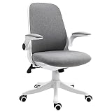 Vinsetto Bürostuhl Schreibtischstuhl Drehstuhl mit Wippfunktion Armlehne verstellbar höhenverstellbar ergonomisch Leinenimitat Nylon Grau+Weiß 62,5 x 60 x 90-98