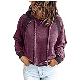 AFFGEQA Pullover Hoodie Damen Einfarbig Nähte Sweatshirt Top Langarmpullover Übergangsjacke Elegant Winterjacke Frühling Damenjacke Überang