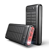 JIGA Solar Power Bank 30000mAh, Solar Power Bank USB-C Ladegerät Externer Akku mit LED-Licht und 3 Ausgängen für iPhone Samsung Camping O