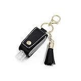 NAWCC 2 Desinfektionsmittelbehälter mit Ledertasche und Quastenverzierung, 30 ml Leere Flasche, für unterwegs, auslaufsicher (Black)