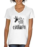 Comedy Shirts - Das letzte Einhorn 2 - Damen V-Neck T-Shirt - Weiss/Schwarz Gr. L