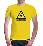 buXsbaum® Herren Unisex Kurzarm T-Shirt bedruckt Hochspannung | Elektriker Symbol Schild | M yellow-black Gelb