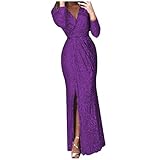 BIKETAFUWY Cocktailkleider Damen Sexy Abendkleid Elegant Chic V-Ausschnitt Langes Abendkleid Club Partykleid Split Abendkleider Hochzeitskleid F