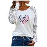 SHZFGUI Elegante Bluse Damen Vintage Valentinstag Spitze Häkeln Langarm Hemd Aushöhlen Tunika Tops F