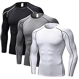 ZENGVEE 3er Pack Kompressionsshirt Herren Langarm Funktionsshirt Laufshirt Schnelltrocknend Atmungsaktiv Sportshirt Trainingsshirt für Männer(1059-Black Gray White-M)