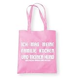Ich mag meine Familie kochen und meinen Hund - Satzzeichen können Leben Retten - Einkaufstasche mit Spruch - Baumwolltasche mit coolen Spruch (Classic Pink)