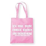 Ich mag meine Familie kochen und meinen Hund - Satzzeichen können Leben Retten - Einkaufstasche mit Spruch - Baumwolltasche mit coolen Spruch (Classic Pink)