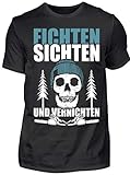 HOLZBRÜDER® Fichten sichten und vernichten T-Shirt für die Arbeit mit der Kettensäge im Wald (M, Schwarz)