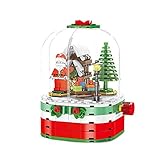 Prasacco Weihnachtsbaum-Bausätze für Kinder – rotierender Hütten-Baustein und LED-Spieluhr, Putting-Spielzeug, Geschenk, zarte Ornamente für Kinder ab 8 J