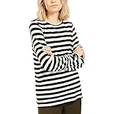 Michael Michael Kors Women's Striped Long Sleeve Cotton Blend T-Shirt Top (White/Bright Dandelion, Small)