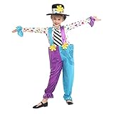 IBAKOM Kinder Mädchen Clown Kostüm Halloween Karneval Fasching Cosplay Rollenspiele Overall Shirt Hosen Kleid Hut Beinlinge 2tlg / 3tlg Fotoshooting Prop Outfits Himmelblau 7-8 J