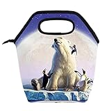 Eisbär mit Pinguin im Eis, Lunch-Tasche für Damen, Herren, Teenager, isolierte und wiederverwendbare Lunch-Tasche, Handtasche mit Reißverschluss für Outdoor, Reisen, Arbeit, S