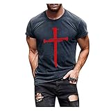 Herren T-Shirt Mode Kreuz Tier Motiv Tops 3D-bedruckter Pullover Rundhalsausschnitt Kurzarm Streetwear Slim Tunika Bluse(L,Rot)