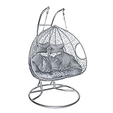 ESTEXO® Hängesessel mit Gestell für Zwei Personen, Polyrattan Hängekorb, Zweisitzer (Grau/Silber)