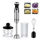 RibasuBB Stabmixer Set, Pürierstab Edelstahl Set, 1.2KW Stabmixer Edelstahl, 4-teiliges Zubehör-Set, geeignet für die Zubereitung von Babynahrung, Salaten, Suppen und Gemü