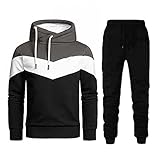 Jogginganzug Herren Baumwolle Anzug Jogginganzug Splice Hausanzug Sportanzug Jogging Mode Freizeitanzug für Männer Set Trainingsanzug mit Kapuze Sport Jacke Hosen Farbkontrast Trainingsanzug H