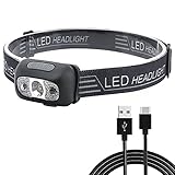 LED-Stirnlampe mit Bewegungssensor, 500 Lumen, wiederaufladbar per USB, XPG2 Scheinwerfer, superhell, leicht, wasserdicht, für Laufen, Camping, Wandern (schwarz)
