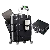 GFFTYX AIMU 2-teiliges multifunktionales USB-Ladeport-Gepäckset, Hartschalenkoffer mit integriertem TSA-Schloss, Trolley-Koffer mit vorderem Computerfach (Color : Black, Size : Aluminum Frame)