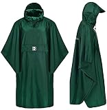 HOCK Regenponcho Extra Lang mit Kapuze - 100% Wasserdicht - Leichter Regenmantel Wandern für Damen & Herren - Regencape (grün, L/XL)