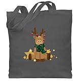 Weihnachten & Silvester Geschenke Party Deko - süßer Elch - Unisize - Dunkelgrau - stoffbeutel weihnachten - WM101 - Stoffbeutel aus Baumwolle Jutebeutel lange Henk