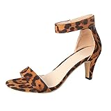 FNKDOR Wildleder High Heels Sandalen Damen mit Absatz Schlichtes Elegant Sandaletten mit Ankle Wrap Braun 41