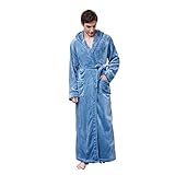 Herren Bademantel Mit Kapuze Flauschiger Fleece Bademantel Sauna Flanell Hausmantel Lang Bademantel Unisex (Hellblau,2XL)