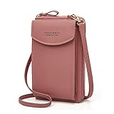 Handy Umhängetasche Damen,Aeeque Handytasche zum Umhängen Leder,Universal Handy Schultertasche Handtasche Portmonee Geldbörse Kompatible mit iPhone SE iPhone 11 Pro Max iPhone 8 7 XR 12 Pro X - Pink