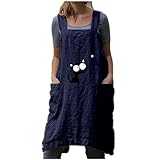 Küchen Café Laden Schürze Damen Lässig Leinen Quadrat Kreuz Schürze Garten Arbeit Kleid Kochschürzen Japanischer Stil X-Form Doppeltaschen Runder Rock Löwenzahn Drucken Ärmellos L