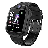 Kinder Intelligente Uhr Wasserdicht, Smartwatch LBS Tracker mit Kinder SOS Handy Touchscreen Spiel Kamera Voice Chat Wecker für Jungen Mädchen Student Geschenk (S102 Schwarz)