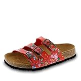 JOE N JOYCE Paris Römer-Sandalen Unisex für Männer und Frauen für Normale Fussbreiten, Größe: 40 EU, Farbe: Flowered Red, Material: SynSoft, DREI-Schnaller, 3-Schnaller, D