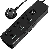 Onlywin USB-Verlängerungskabel, Überspannungsschutz, 1,7 m, 3 Ausgänge, 2 USB-Ports, montierbare Steckdosenleiste mit individuellem Schalter, elektrische Flachsteckdose für Home Office, schw