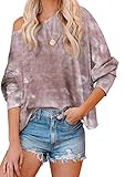 EFOFEI Frauen Tie Dye Tops Langarm Kordelzug Pullover Hooded Sweatshirt Pullover mit Pocket Dunkelrot XL
