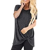 Damen Rundhalsausschnitt KurzarmLoose Fit T-Shirts mit überkreuztem Front Design Blusen Oberteile Damen KurzarmSweatshirt asymmetrisch T Shirt Blusen Tunika Sommer T-Shirt einfarbiger Knick S