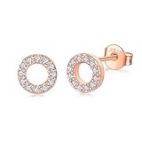 Shuxin Silber Damen Ohrstecker Ohrringe, 925 Sterling Silber Geometrie Ohrstecker Ohrringe, 8mm Rose Gold Kreis Ohrstecker Ohrringe, Unisex Klein Schlafen Knorpel Ohrstecker für Frauen M
