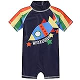 Jungen Badeanzug Sonnenschutz Kurzarm-Schwimmanzug UV Schutz Bademode mit Reißverschluss Tauchanzug Badebekleidung für Surfen Schwimmen Bootfahren 4-5 J