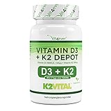 Vitamin D3 + K2 Depot - 180 Tabletten mit 5000 I.E + Vitamin K2 200 mcg pro EINER Tablette - 99,7+% All-Trans (K2VITAL® von Kappa) - Laborgeprüft - H